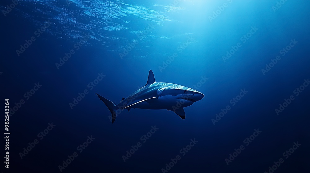 Obraz premium vibrant colors showcasing dynamic movements sharks underwater scene, ocean, marine, creature, swimming, sea, fin, tail, body, fluidity, pattern, light 