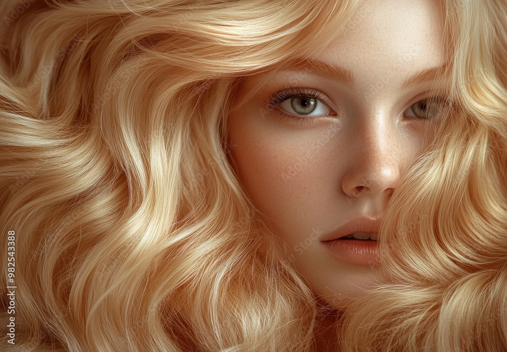 Naklejka premium Portrait of Young Woman with Long Wavy Blonde Hair