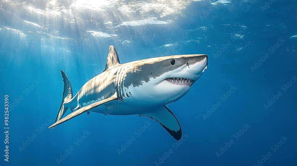 Fototapeta premium vibrant colors showcasing dynamic movements sharks underwater scene, ocean, marine, creature, swimming, sea, fin, tail, body, fluidity, pattern, light 