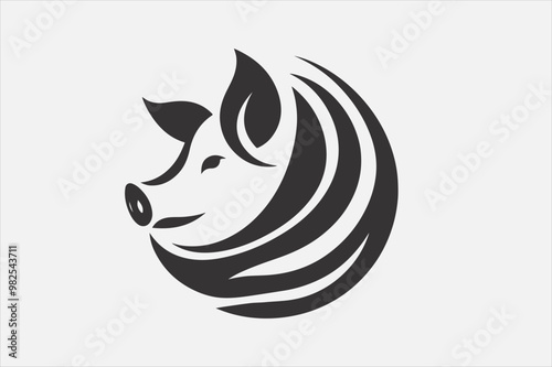 A sleek stylized silhouette of  pig's head.