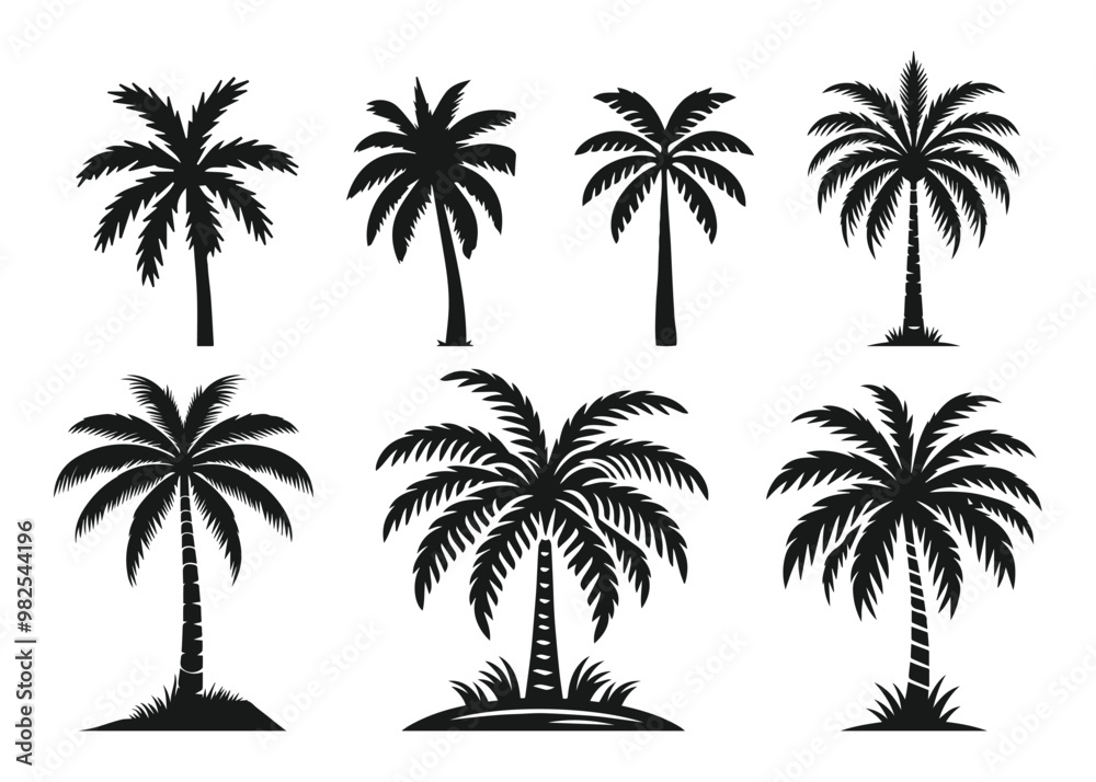 Fototapeta premium palm tree silhouettes set