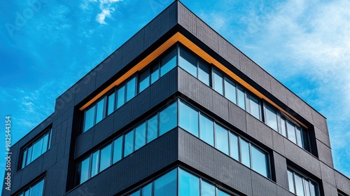 Modern Office Building Against Clear Blue Sky
