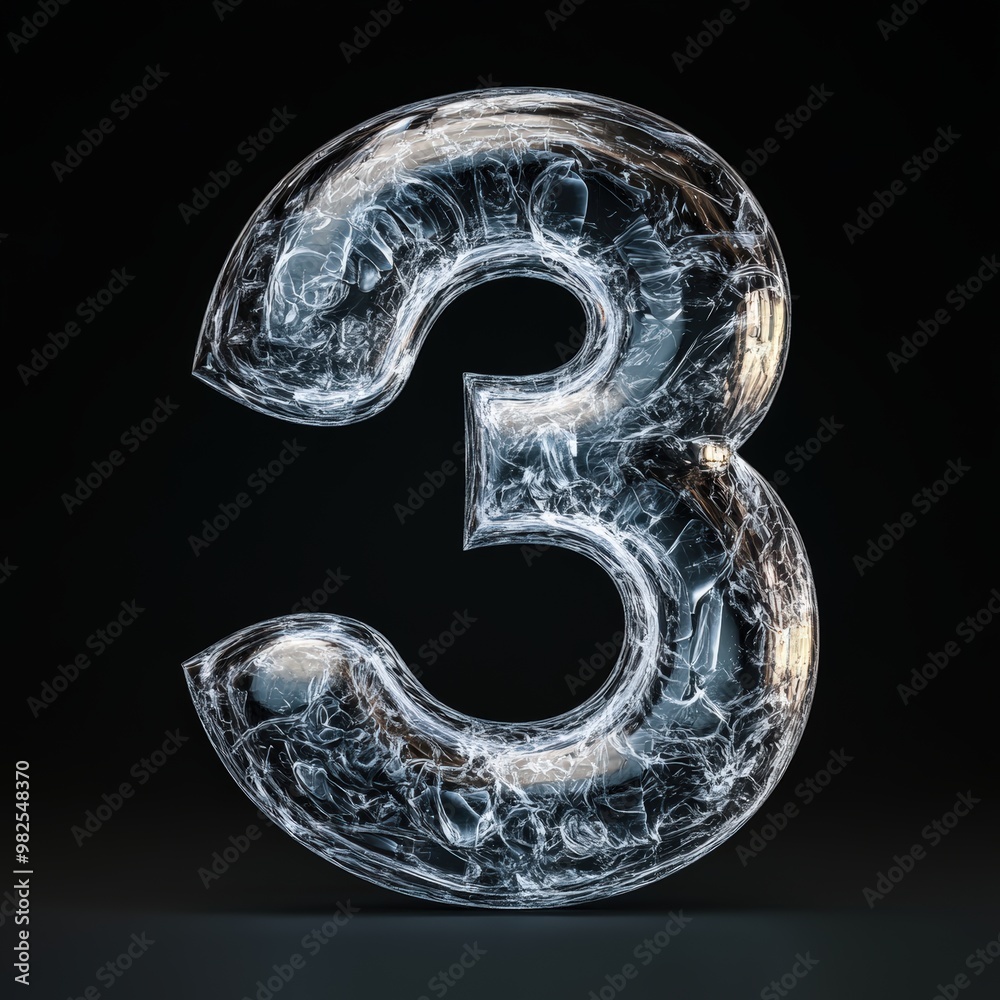 3D number 3 with x-ray texture realistic modern design, soft lighting, black background. 3D number 3 with x-ray texture realistic modern design, soft lighting, black background.
