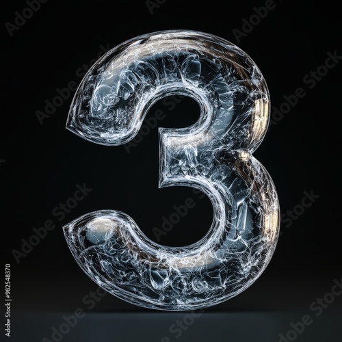 Wallpaper Mural 3D number 3 with x-ray texture realistic modern design, soft lighting, black background.  Torontodigital.ca