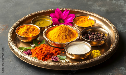 Beautifully Decorated Pooja Thali for diwali celebration to worship photo