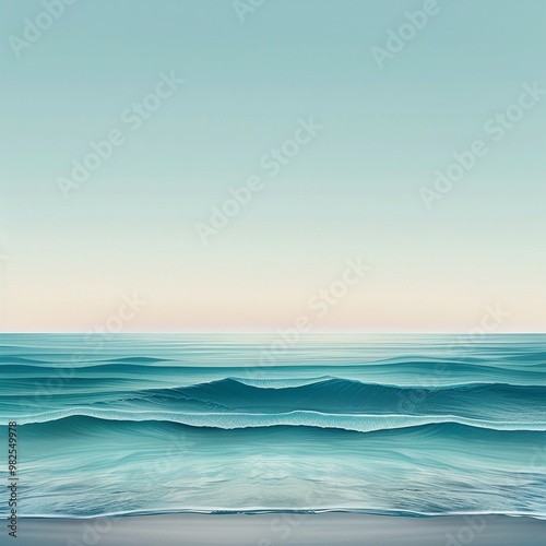 A minimalist portrayal of the Pacific coast at high tide, featuring simple lines and gentle waves of saltwater, with a clear horizon, Minimalist, Digital Art photo