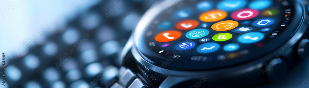 Smartwatch with Holographic Spending and Savings Icons: Modern Minimalistic Design for Financial Tech Concepts on White Background Smartwatch with Holographic Spending and Savings Icons: Modern Minimalistic Design for Financial Tech Concepts on White Background