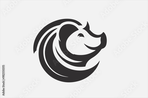 A sleek stylized silhouette of  pig's head.