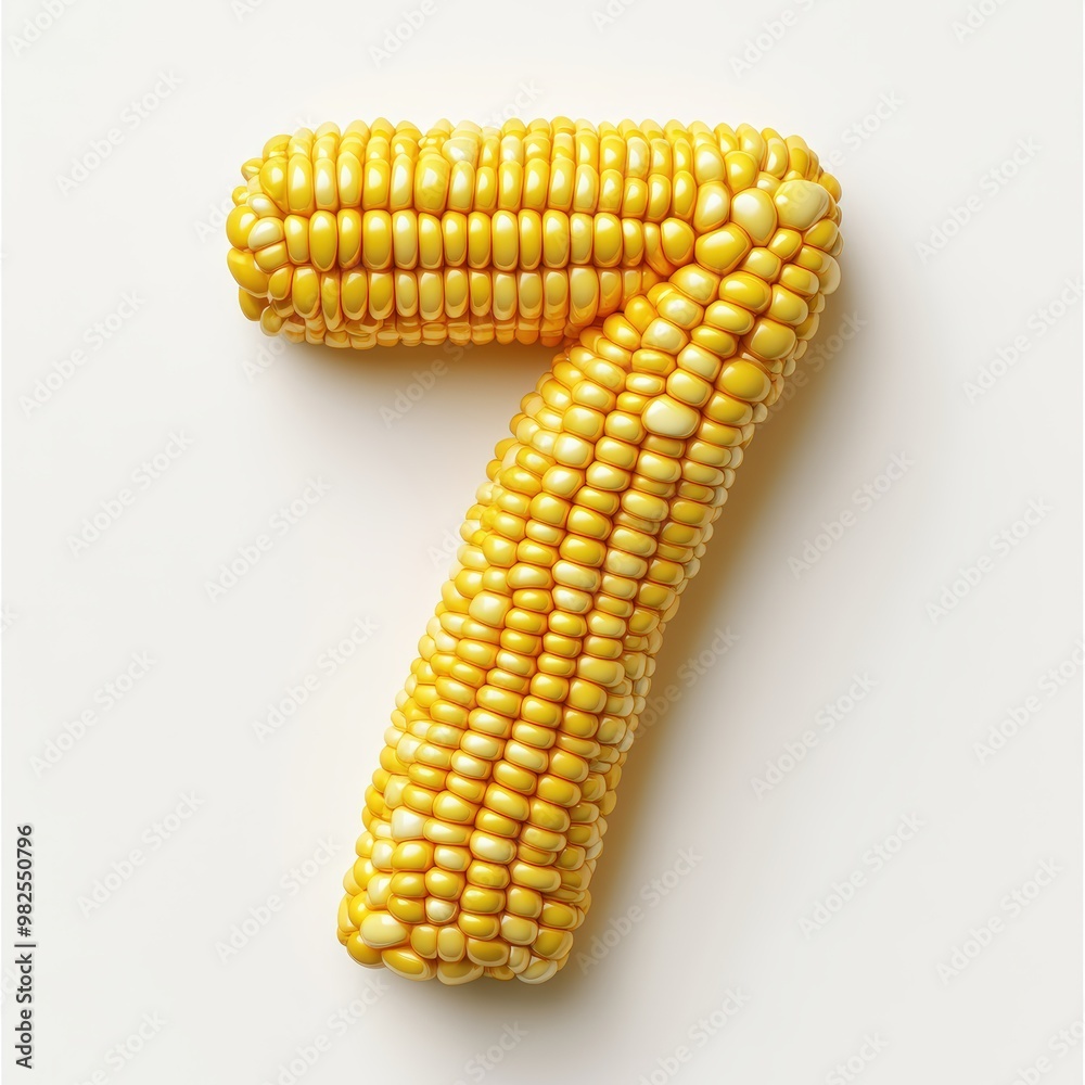 3D number 7 with corn texture realistic modern design, soft lighting, white background 3D number 7 with corn texture realistic modern design, soft lighting, white background