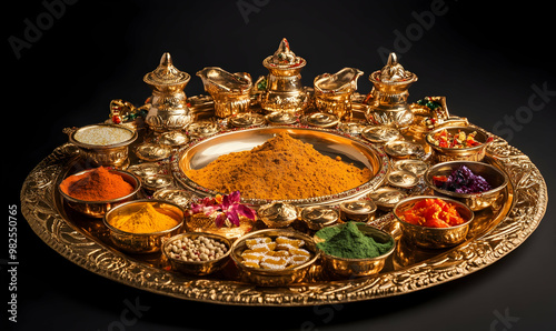 Beautifully Decorated Pooja Thali for diwali celebration to worship photo