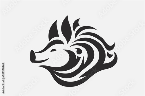 A sleek stylized silhouette of pig's head.