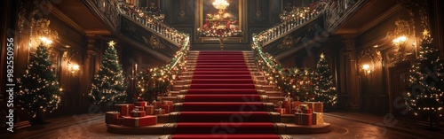 Opulent Grand Christmas Staircase with Elegant Holiday Decorations