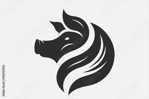 A sleek stylized silhouette of pig's head.