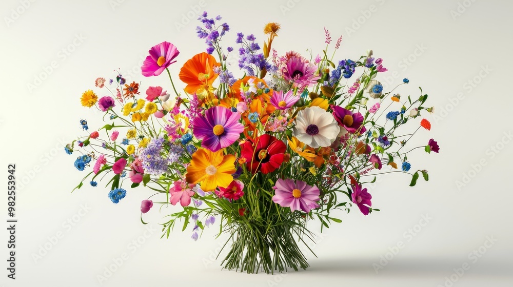 Vibrant 3D Render of Colorful Garden Flower Bouquet on White Background Vibrant 3D Render of Colorful Garden Flower Bouquet on White Background