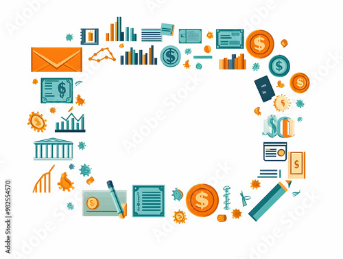 Wallpaper Mural Flat Border Frame Featuring Dollar Signs and Financial Graphs for Business Content - Ideal Design for Financial Planning and Success Torontodigital.ca