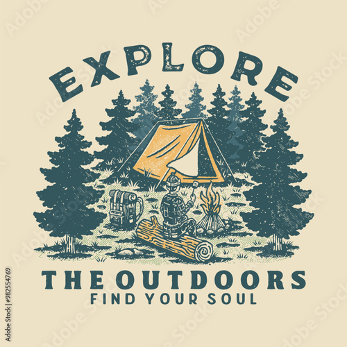 camping illustration forest graphic adventure design explore badge camp fire vintage outdoor
