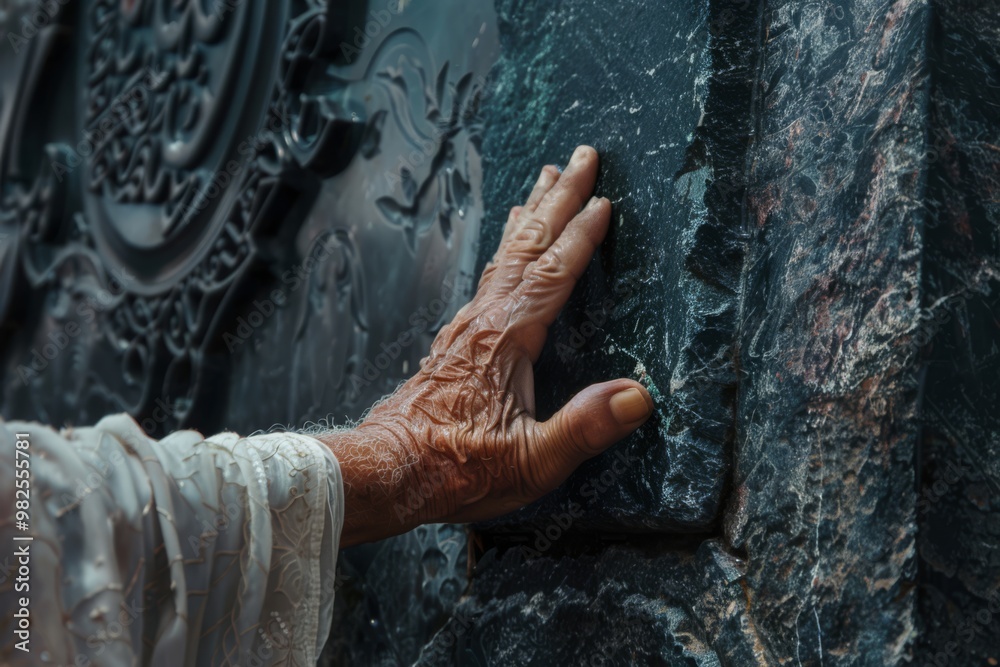 Hand Touching Ancient Stone Hand Touching Ancient Stone