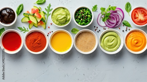Wallpaper Mural A variety of salad dressings and toppings laid out on a table, emphasizing the versatility and customization options for healthy salads. Torontodigital.ca