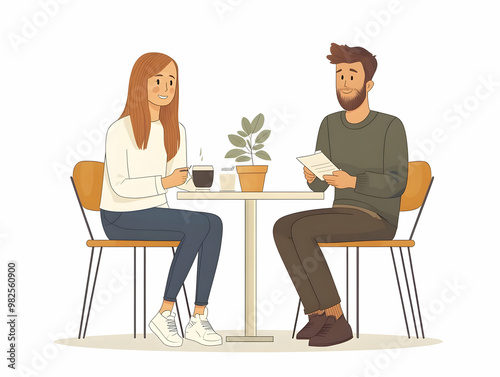 Candid Flat Vector Illustration of Friends Engaged in Investment Planning Discussion at Caf? - Perfect Visual for Financial Strategies and Investment Campaigns