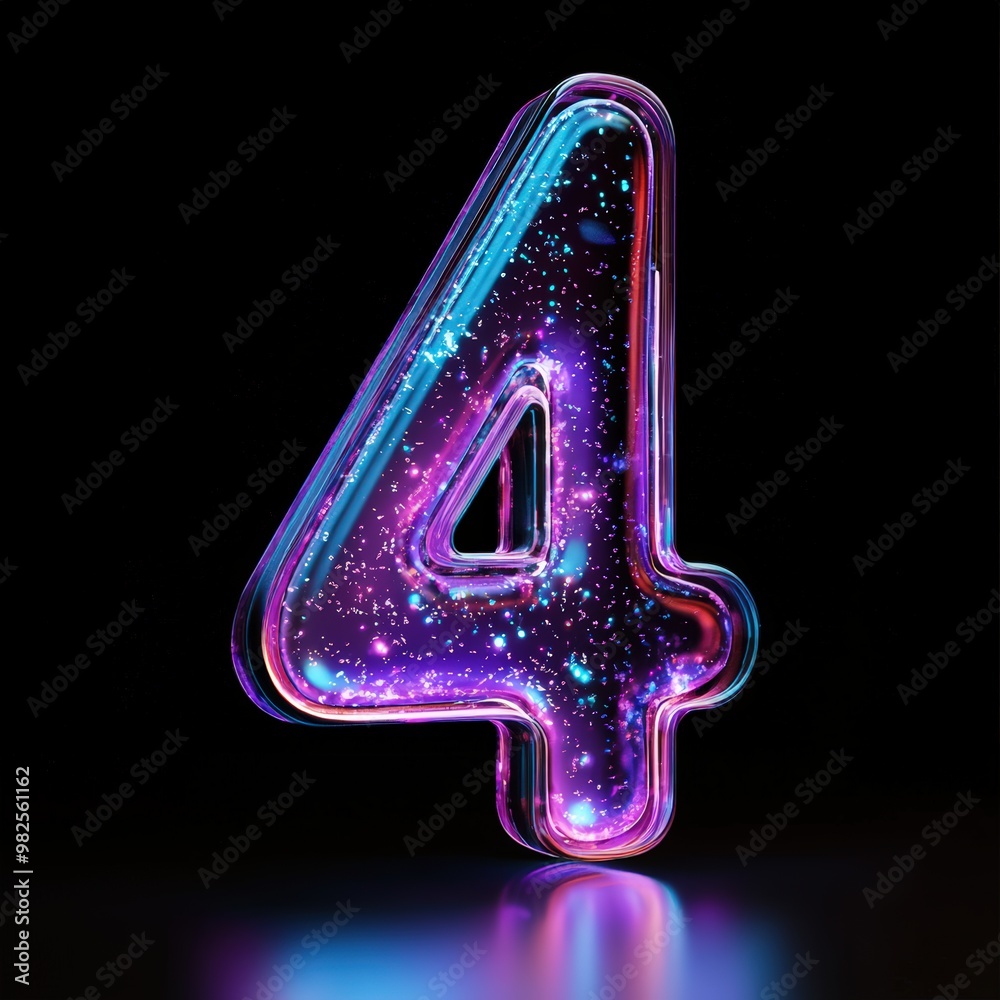 3D number 4 with aurora texture realistic modern design, soft lighting, black background. 3D number 4 with aurora texture realistic modern design, soft lighting, black background.