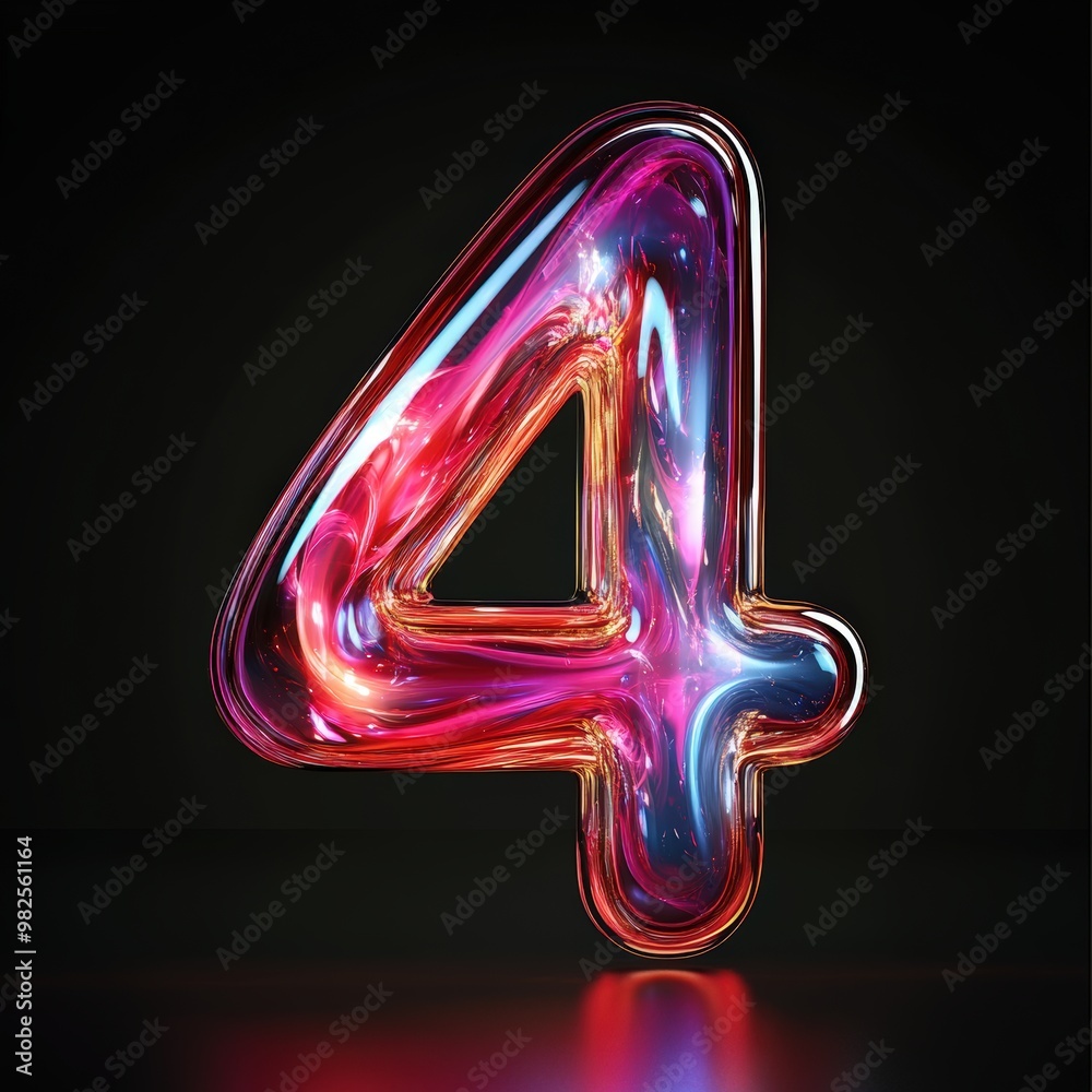 3D number 4 with aurora texture realistic modern design, soft lighting, black background. 3D number 4 with aurora texture realistic modern design, soft lighting, black background.