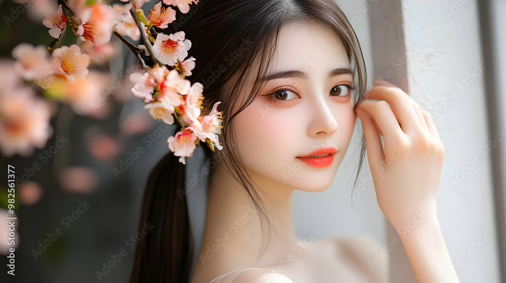 Beautiful Woman with Flowers in Her Hair Beautiful Woman with Flowers in Her Hair