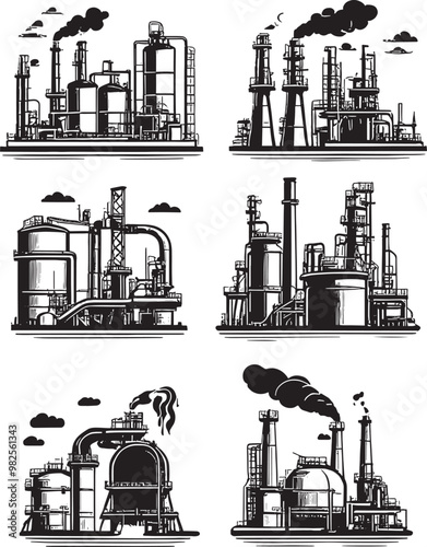 Set of petrol refinery icon