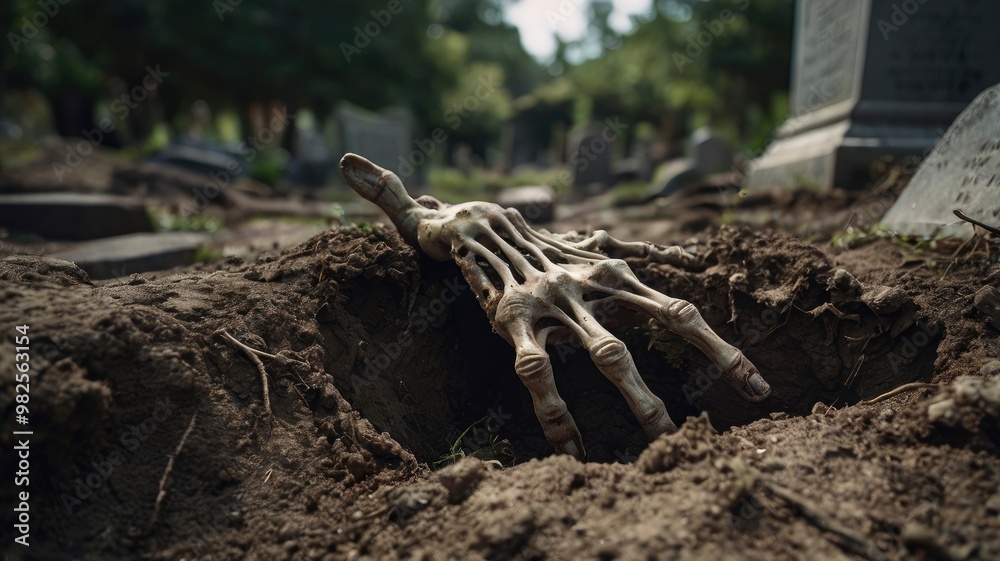 skull zombie hand on graveyard skull zombie hand on graveyard