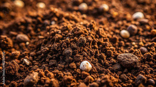 Close-Up of Fertile Soil with Seeds, Symbolizing New Growth and Sustainable Agriculture