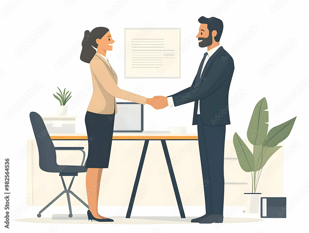 Flat Candid Business Deal Closure with Handshake - Authentic Vector Illustration Capturing Success in Corporate Acquisitions and Financial Branding