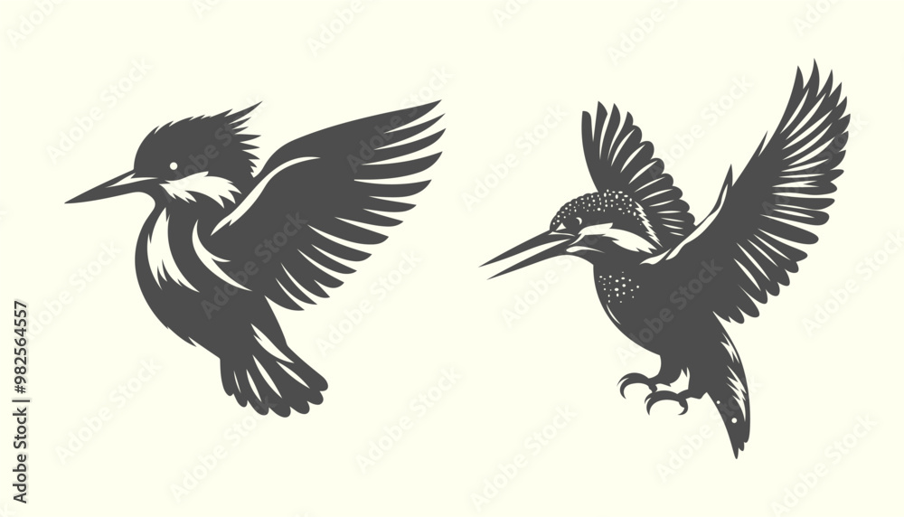 Fototapeta premium Silhouette of flying kingfisher. Graceful kingfisher silhouette, perfect for bird lovers and nature-themed design projects.