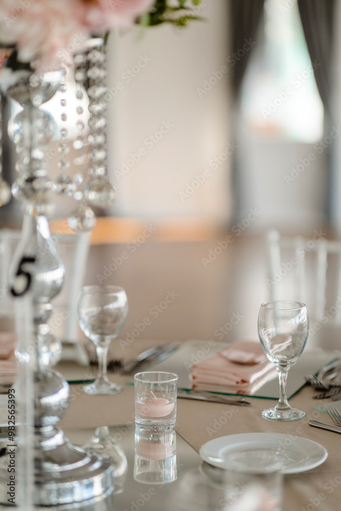 Elegant Outdoor Wedding Table Setting with Blue and White Decor Overlooking City