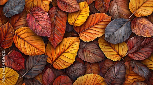 Autumn leaves background, vibrant colors, seamless and detailed texture.