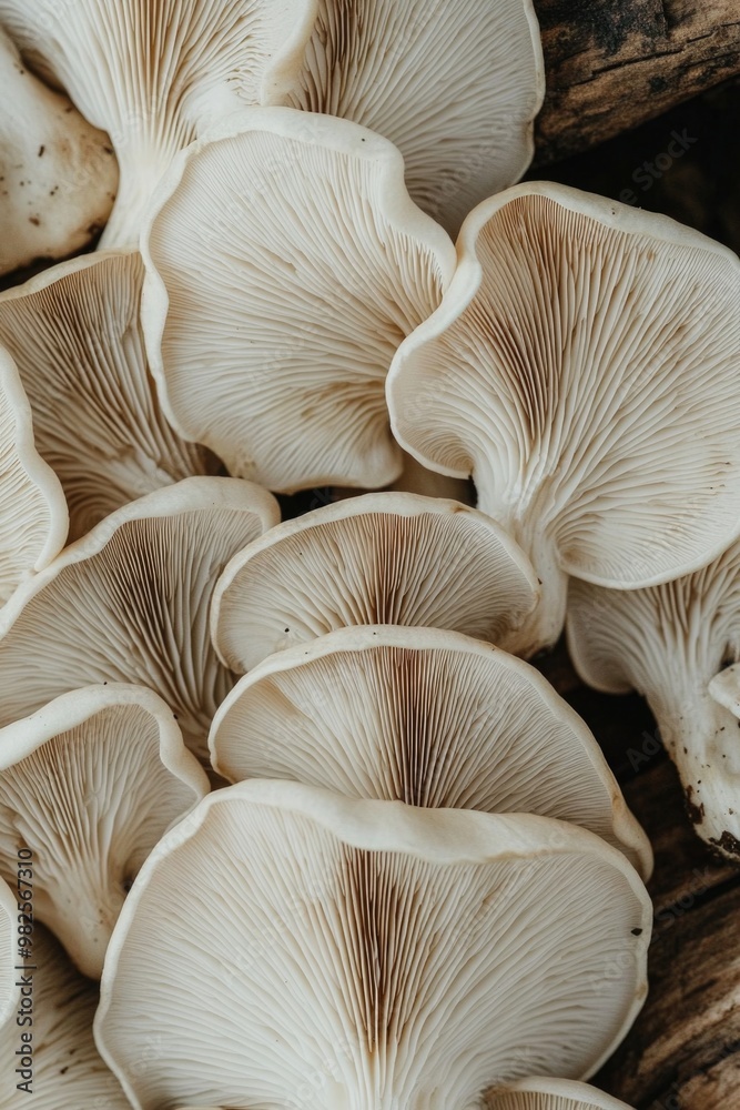 A cluster of white pored mushrooms growing on a tree stump. Forest fungi in natural habitat. A cluster of white pored mushrooms growing on a tree stump. Forest fungi in natural habitat.