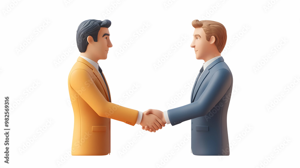 Fototapeta premium 3D Candid Business Deal Closure: Handshake Icon for Corporate Branding & Financial Marketing on White Background