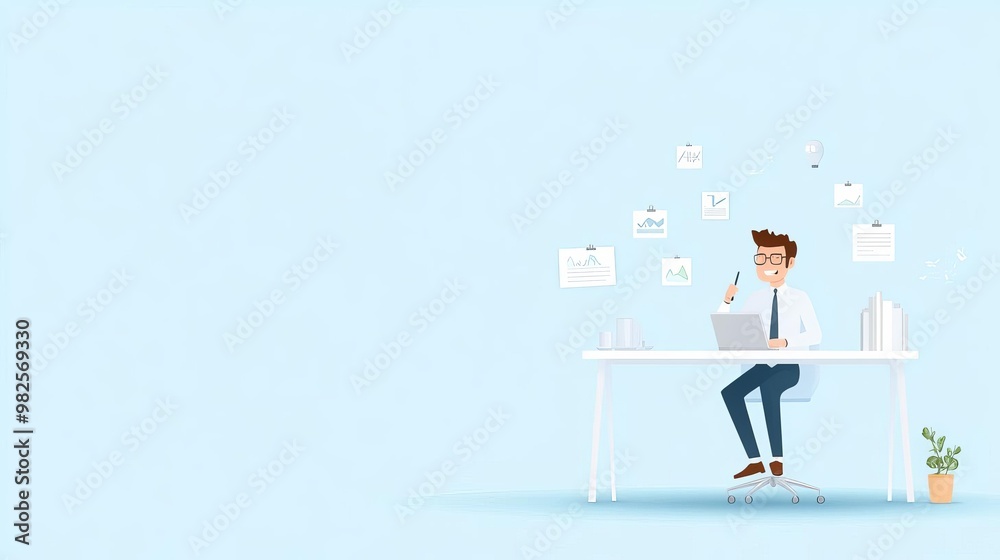 A remote leader giving a virtual presentation on business growth, with a large area of negative space in the background for text copy A remote leader giving a virtual presentation on business growth, with a large area of negative space in the background for text copy