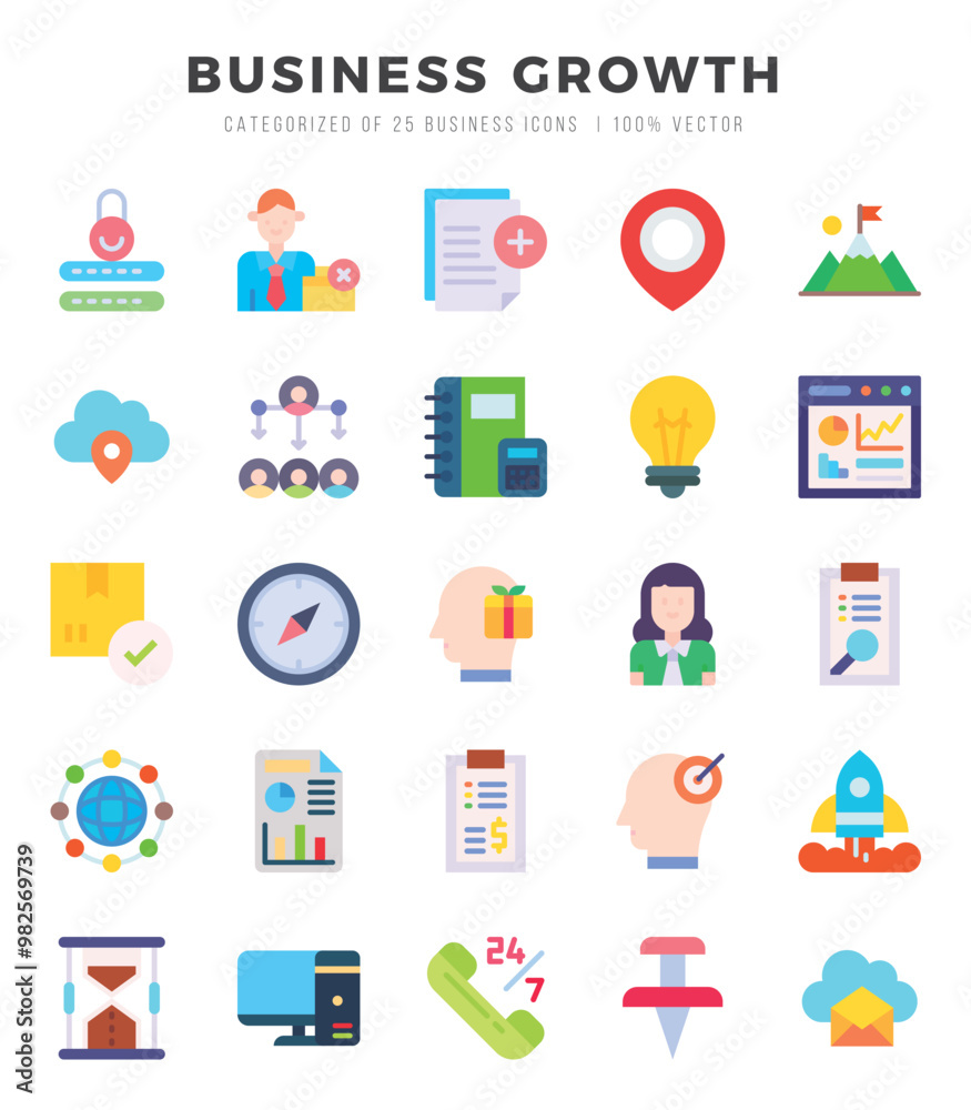 Set of simple Flat Business Growth Icons. Flat art icons pack. Vector illustration. Set of simple Flat Business Growth Icons. Flat art icons pack. Vector illustration.