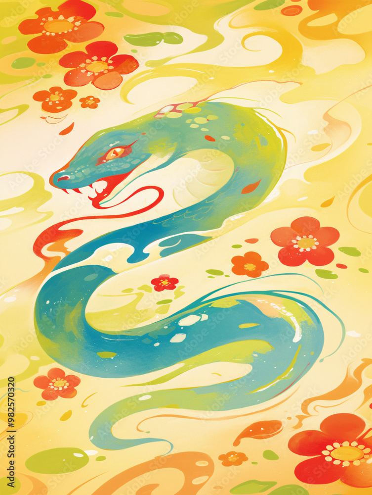 Chinese Zodiac Snake Year cartoon cute snake walking through the plum blossom illustration
Chinese Zodiac Snake Year cartoon cute snake walking through the plum blossom illustration