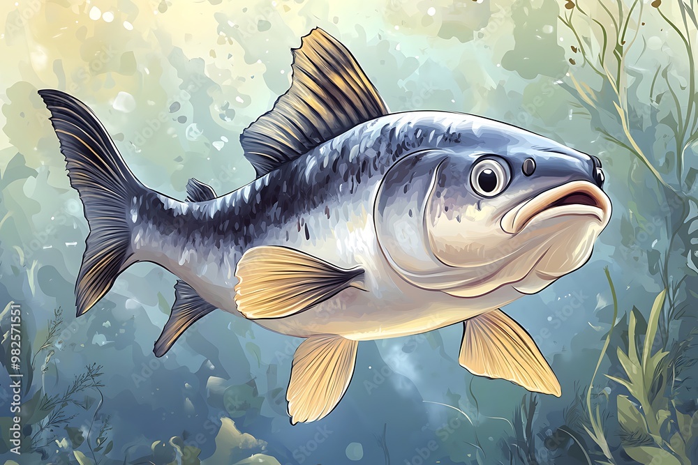Fototapeta premium Aquatic Illustration: A Detailed Depiction of a Fish