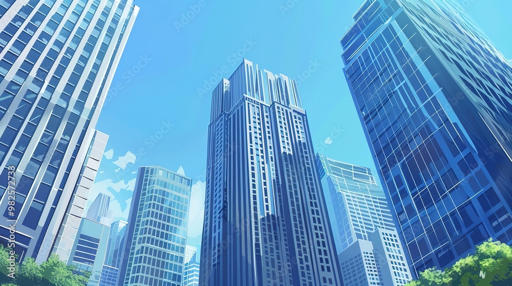 A captivating view of the background with modern commercial high - rise buildings. The buildings have sleek and stylish designs. They stand tall and proud, reaching towards the sky. There are large gl A captivating view of the background with modern commercial high - rise buildings. The buildings have sleek and stylish designs. They stand tall and proud, reaching towards the sky. There are large gl