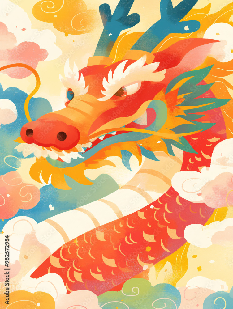 Obraz premium 12 zodiac dragon cute cartoon illustration 
