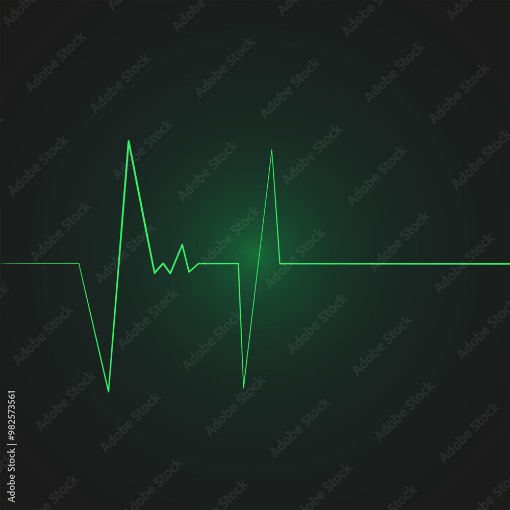 Illustration of a neon straight line heartbeat icon in green color on a black background. Vector illustration of a straight line of heartbeat on a monitor Illustration of a neon straight line heartbeat icon in green color on a black background. Vector illustration of a straight line of heartbeat on a monitor