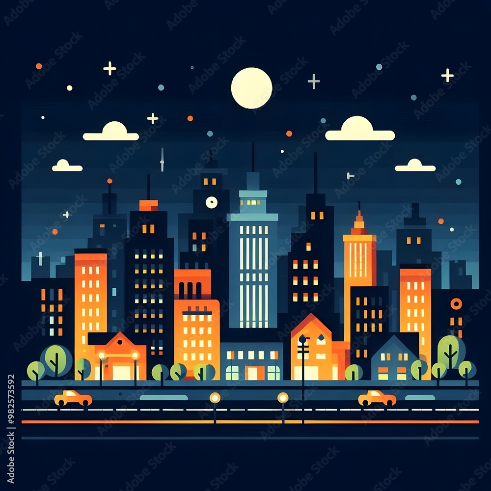 Obraz premium Flat Design Night Cityscape