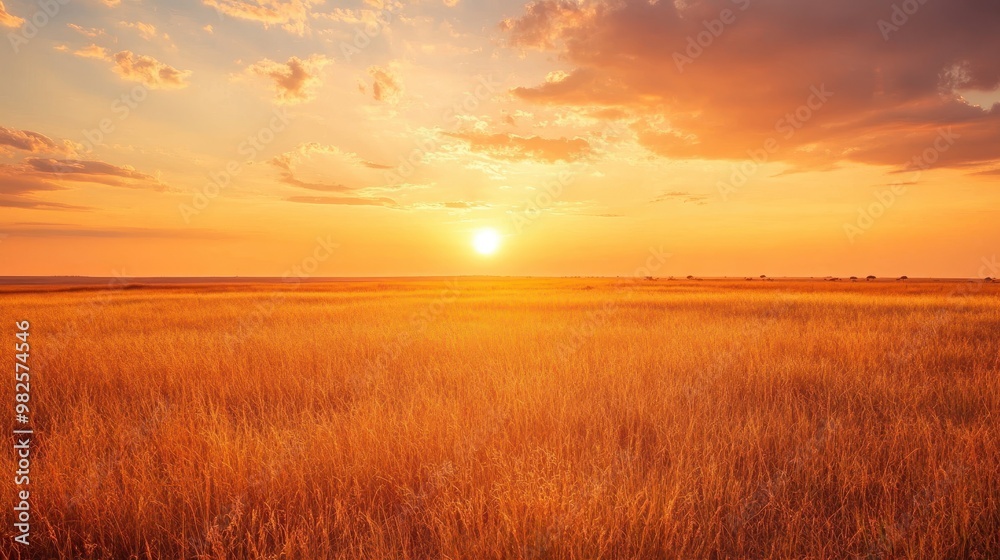 Golden Hour Sunset Over a Grassland Field Golden Hour Sunset Over a Grassland Field