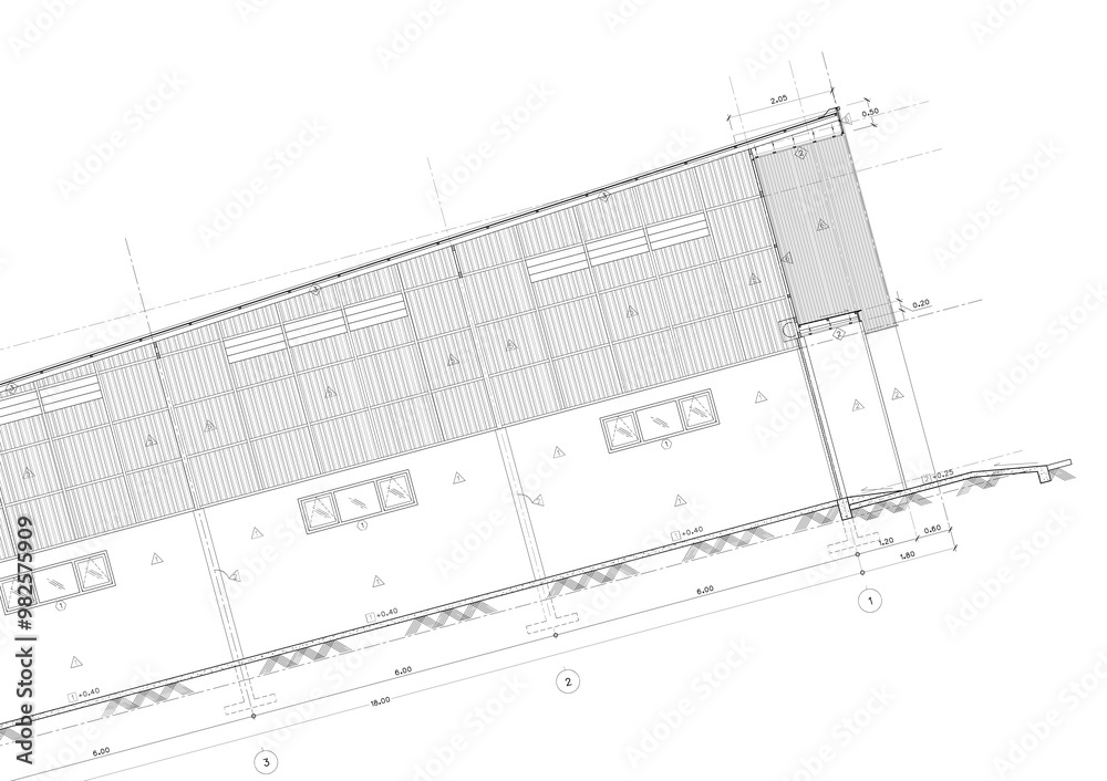 Floor plan designed building on the drawing. Floor plan designed building on the drawing.