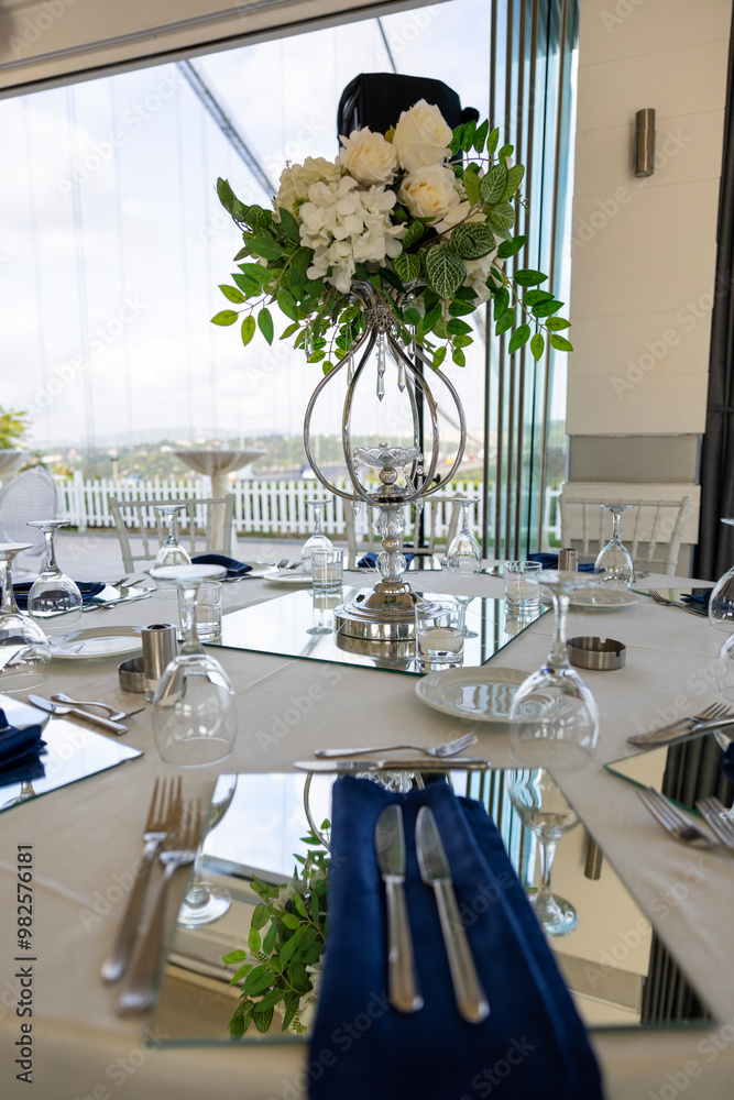 Elegant Outdoor Wedding Stage with Pink and White Floral Decor Overlooking City
