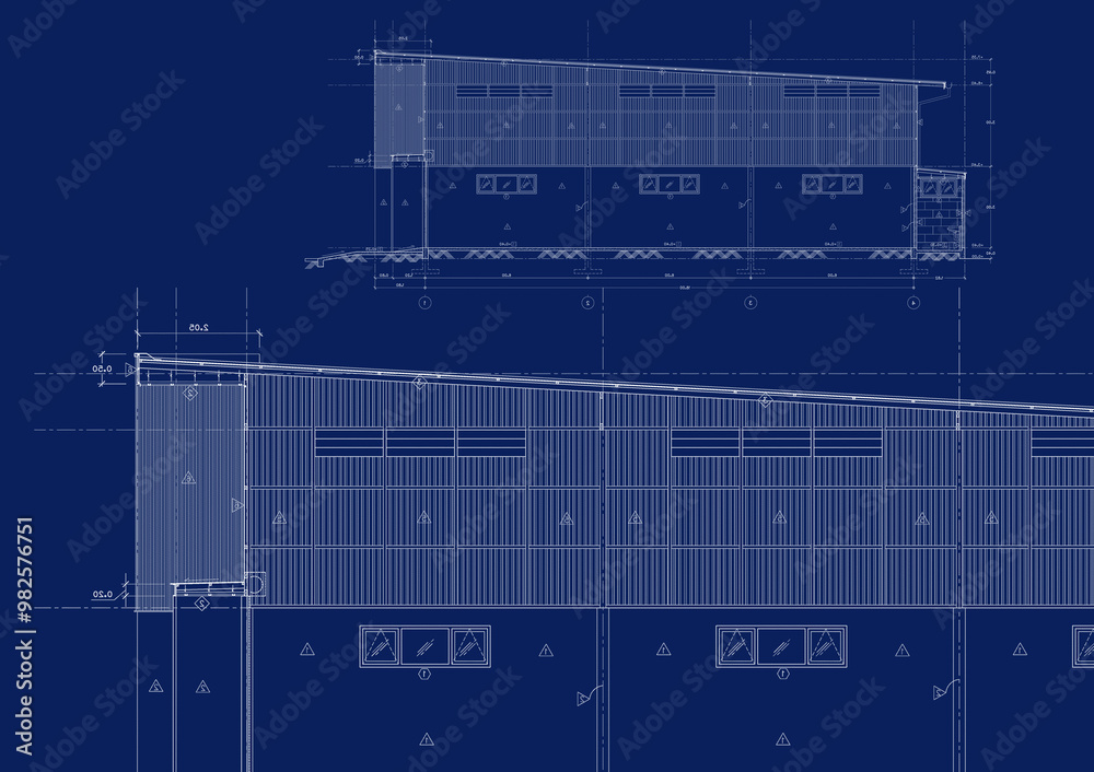 Floor plan designed building on the drawing. Floor plan designed building on the drawing.