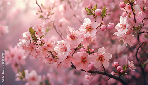 Blooming shrub flowers in a sea of pink, an artistic display of natural beauty.