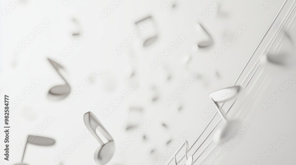 Fototapeta premium Abstract white music notes on a white background.