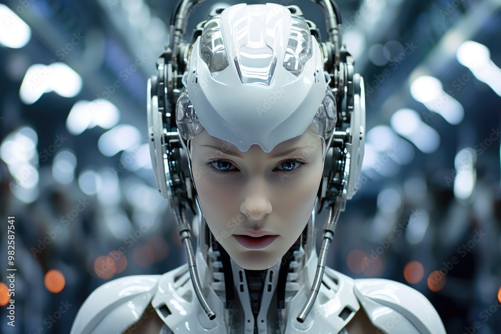 Futuristic humanoid robot with a sleek design and advanced features in a high-tech laboratory environment. Generative AI Futuristic humanoid robot with a sleek design and advanced features in a high-tech laboratory environment. Generative AI